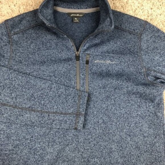 Eddie Bauer Mens Medium Long Sleeve Embroidered Logo Pullover 1/4 Zip Blue - Picture 1 of 10